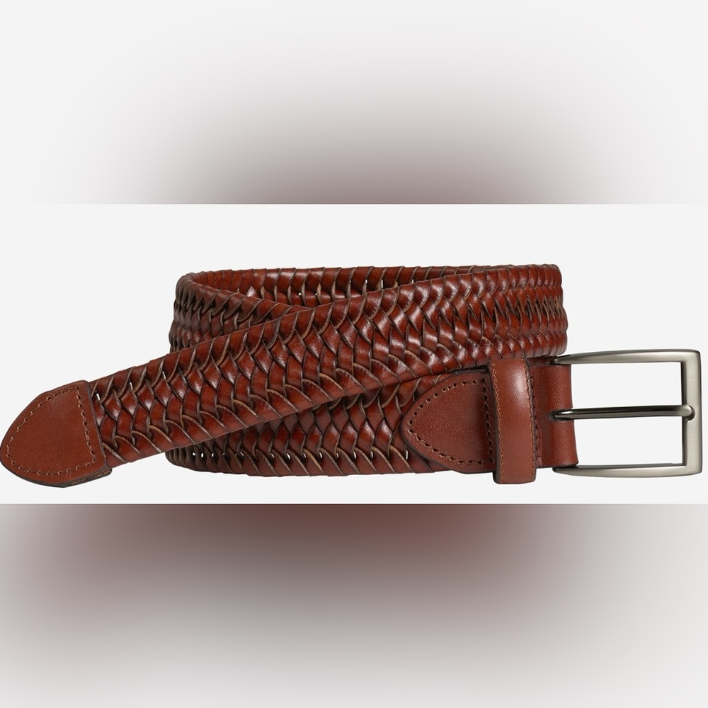 Johnston & Murphy Men's Cognac Brown Leather Woven Braided Belt Stretch Waist 32
